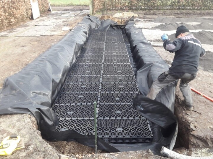 Aanleg drainage kratten 